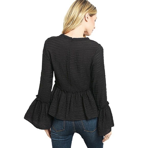 Gothic Black Victorian Ruffle Flared Sleeve Blouse - Picture 5 of 7